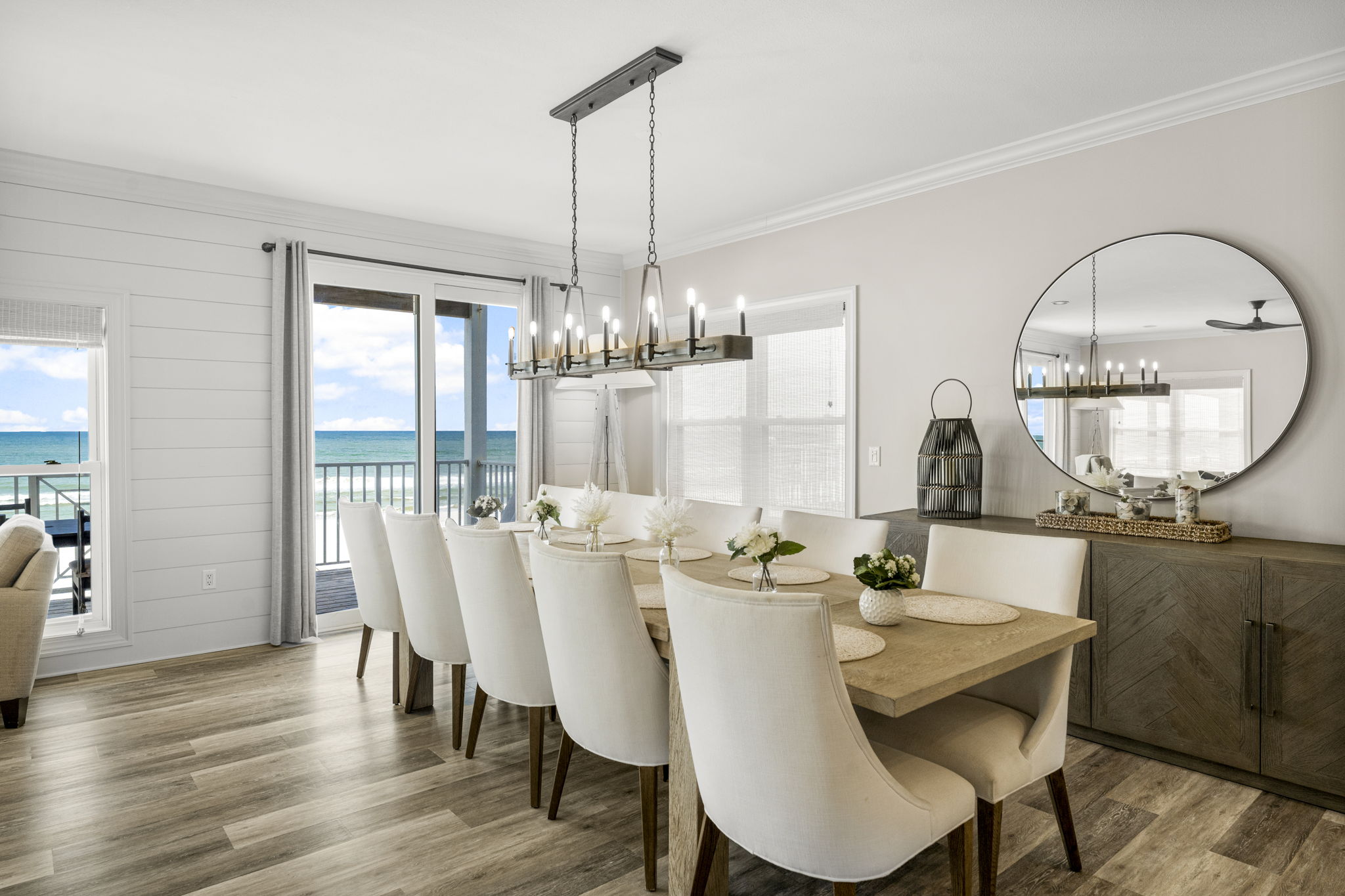 Dining room with seating for 16 and Gulf views at Sunny Times Beach House Cape San Blas