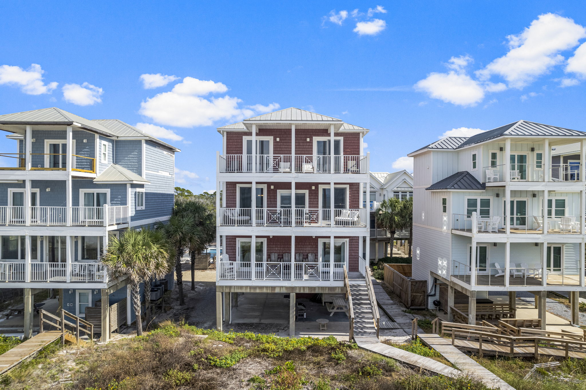 Sunny Times Beach House exterior view from Gulf of Mexico - beachfront vacation rental Cape San Blas Florida